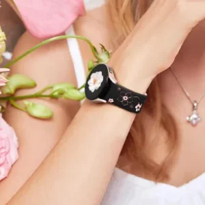 Flower Engraved Silicone Watch Band Black 02