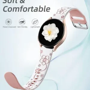 Flower Engraved Silicone Watch Band White 03